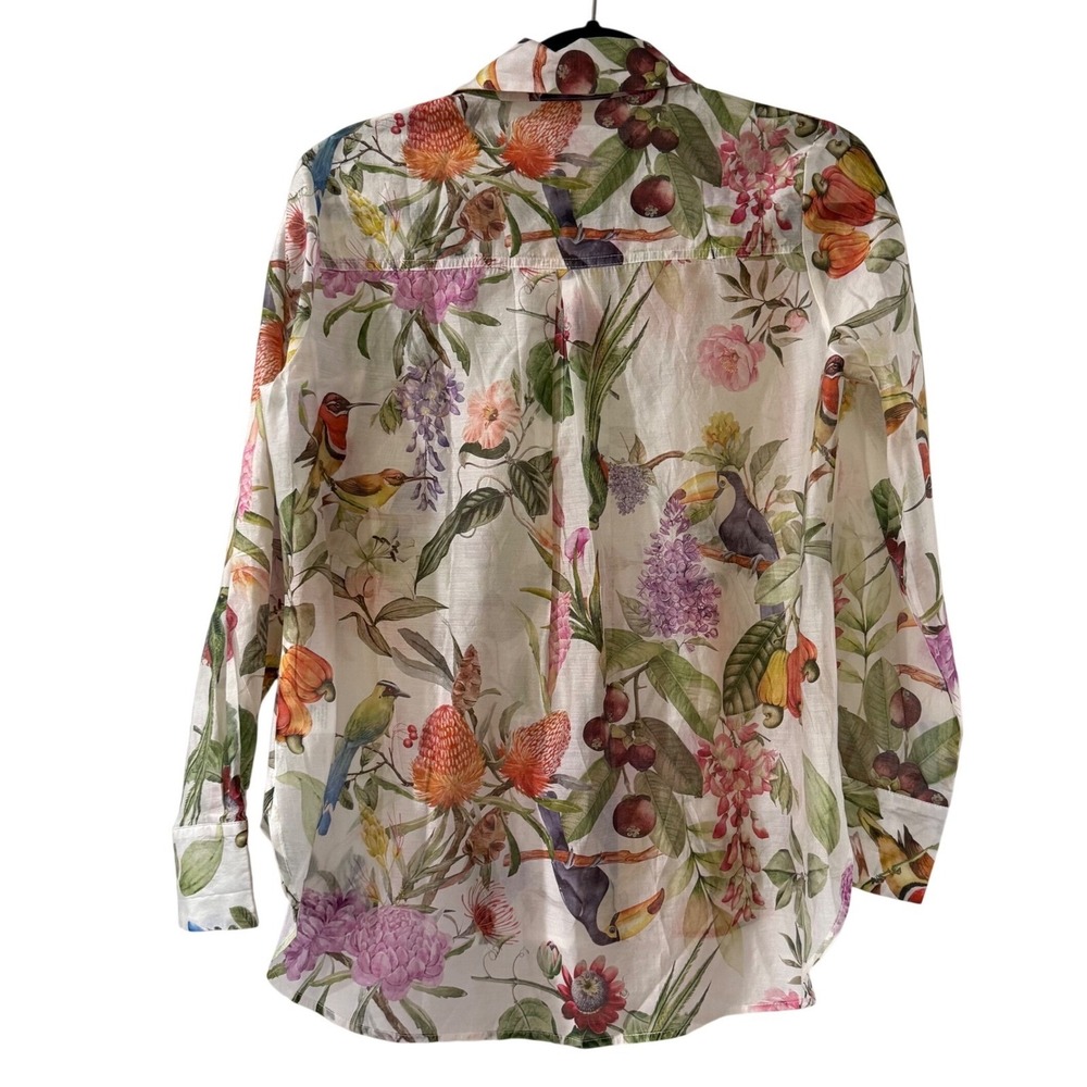 Fairycore Whimsy Tropical Botanical Bird Print Lightweight button down L Beachy - Picture 10 of 11